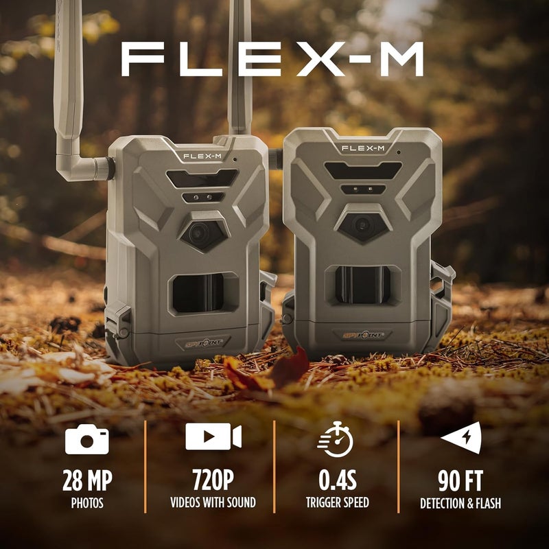 Spypoint Flex-M Twin Pack Cellular Trail Cameras - Best Hunting Accessories, No WiFi Needed, GPS, Night Vision, Dual-Sim LTE, IP65 Water-Resistant Game Camera, 28MP Photos, 720p Videos + Sound (2) - Image 4